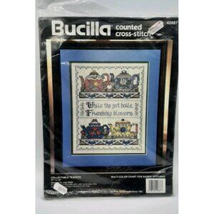 Bucilla Collectable Teapots Counted Cross Stitch Kit 40887 NEW Plus Floral Vase